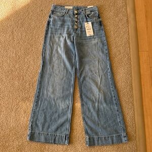 Zara High-Waisted Wide-Leg Jeans with gold buttons